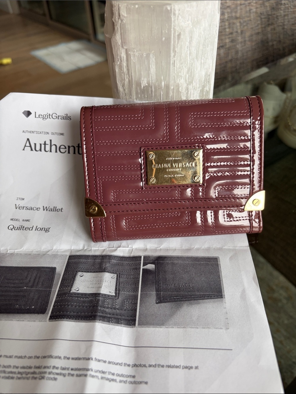 Gianni Versace Quilted Patent Wallet - mauve. With COA